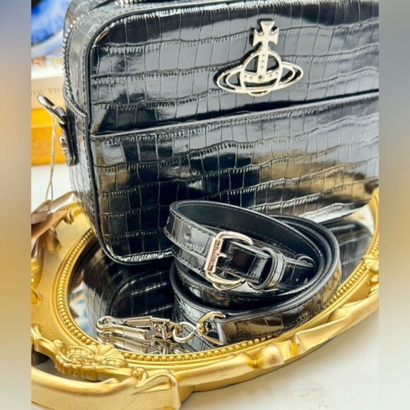 🆕 VIVIENNE WESTWOOD 🧿 NWT Rachel Camera Crossbody Bag - Vegan Croc - AUTH - Picture 10 of 13